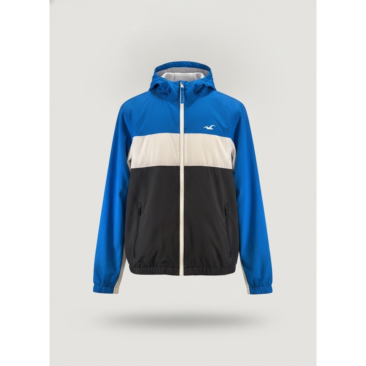 Hollister Mens Epic Flex Colorblock Windbreaker Jacket Blue White Black Small