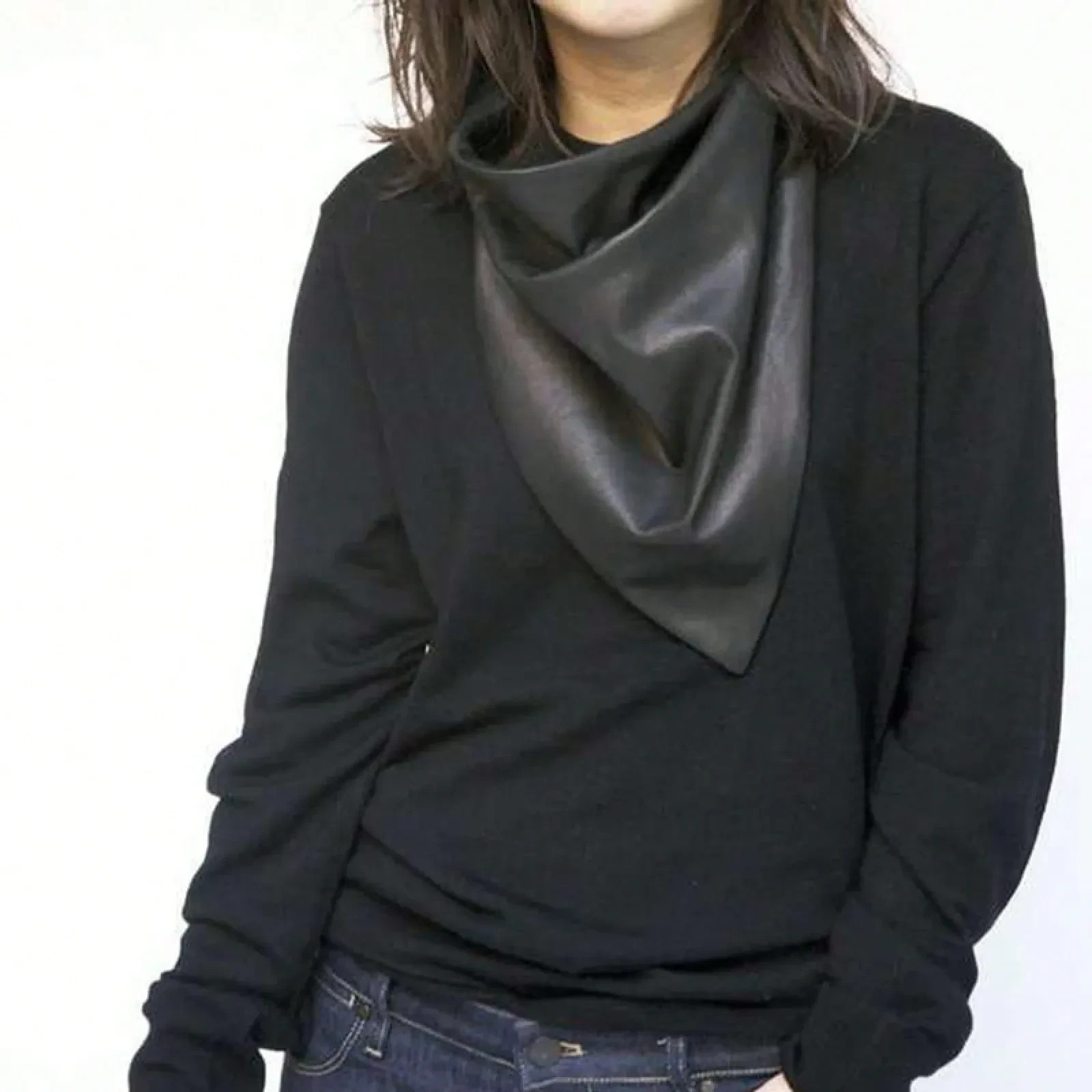 Artificial PU Leather Triangle Scarf Unisex Two-In-One Head Wrap And Neck Scarf