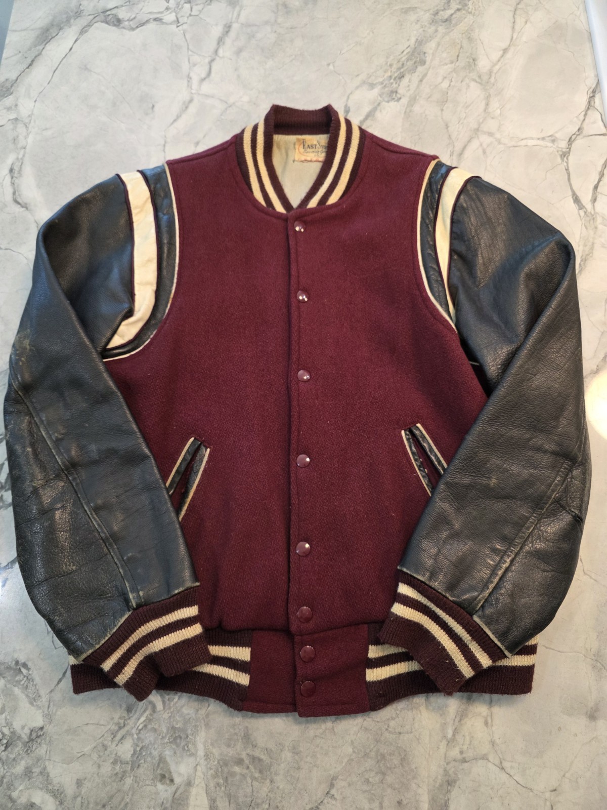 Vintage 50s East Side Sporting Goods Detroit Letterman Jacket Maroon Wool Leathe