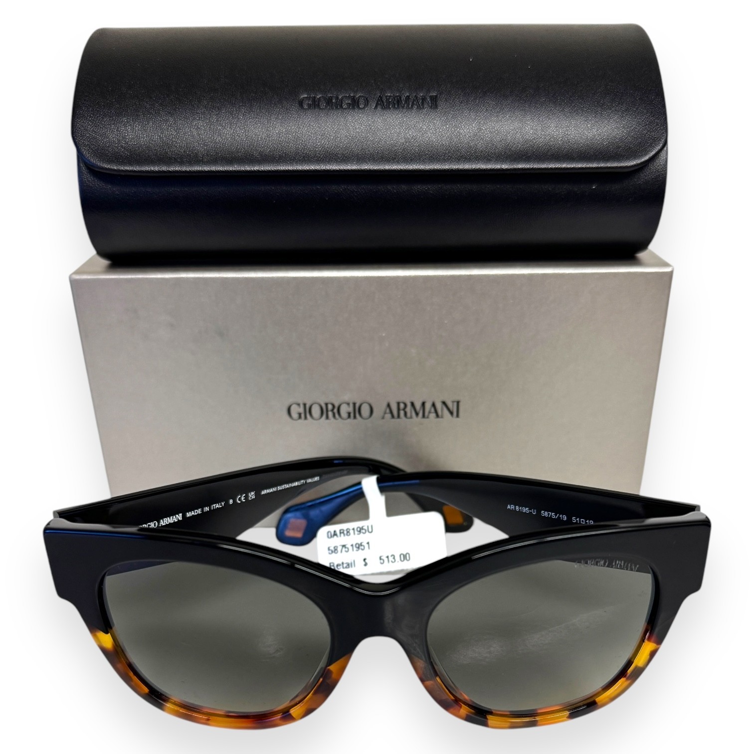 Giorgio Armani Sunglasses AR 8195U Polished Black Brown Yellow Havana w/case