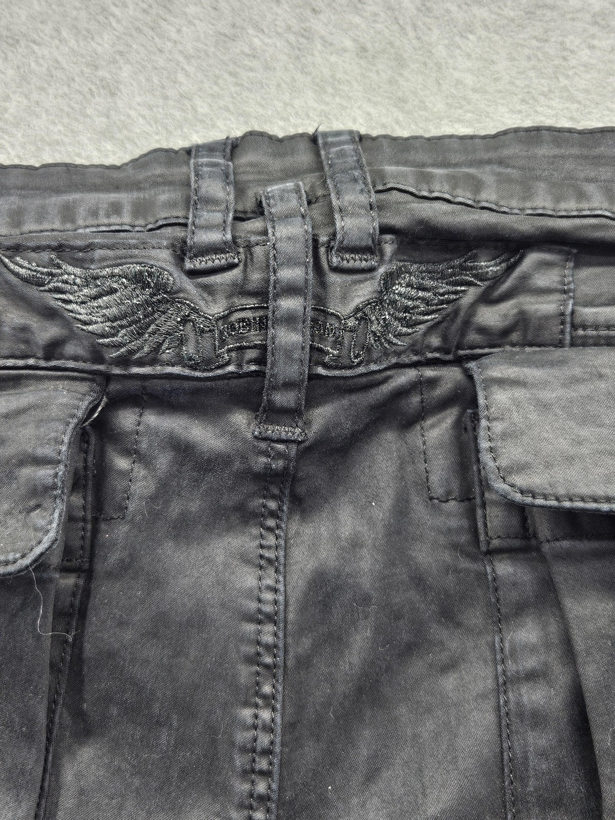 Robin’s Jean Pants Mens 40×30 Black Cargo Buckle Pockets USA Embroidered Wings
