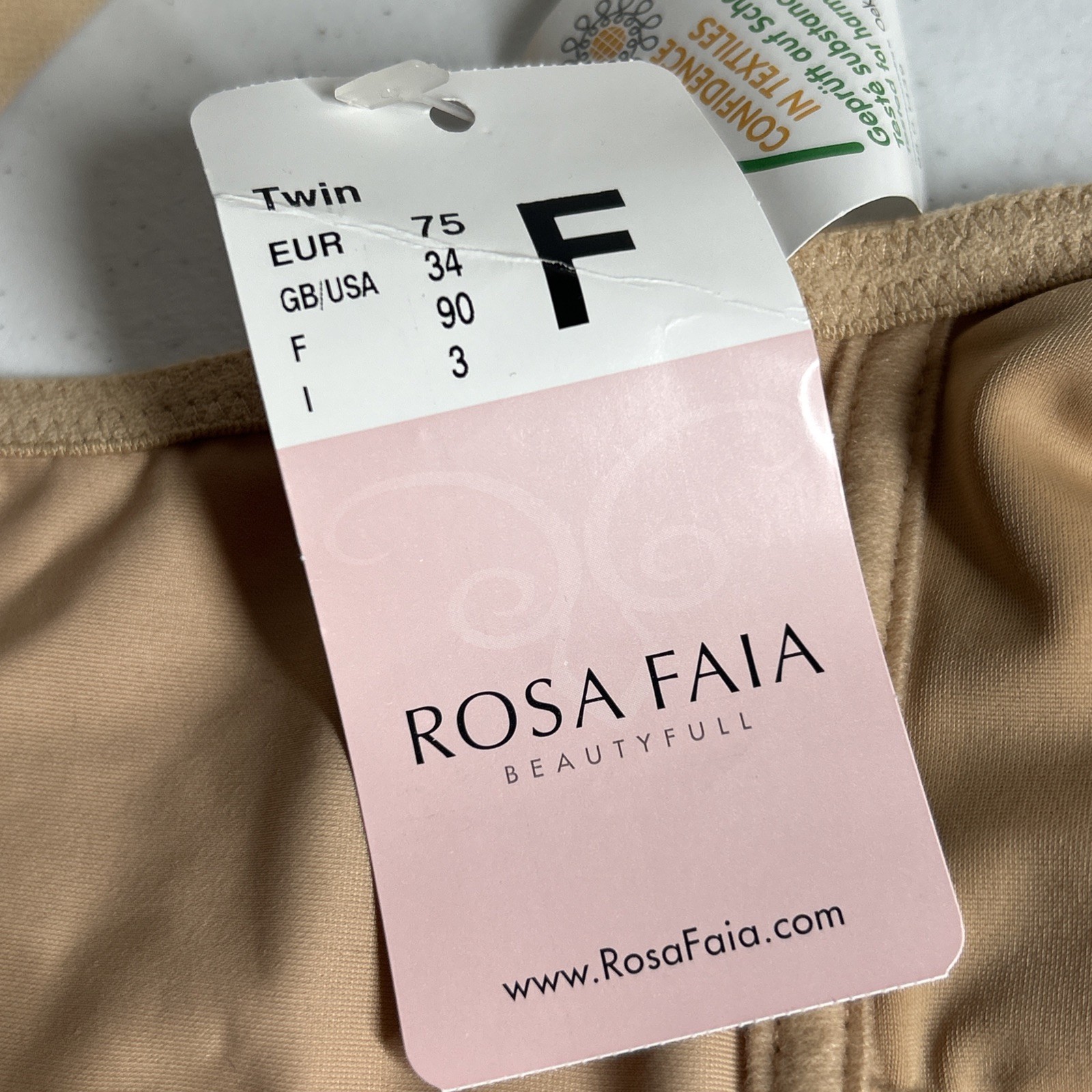Rosa Faia Twin Firm Wireless Soft Bra 34F Desert Beige Supportive Non-Padded