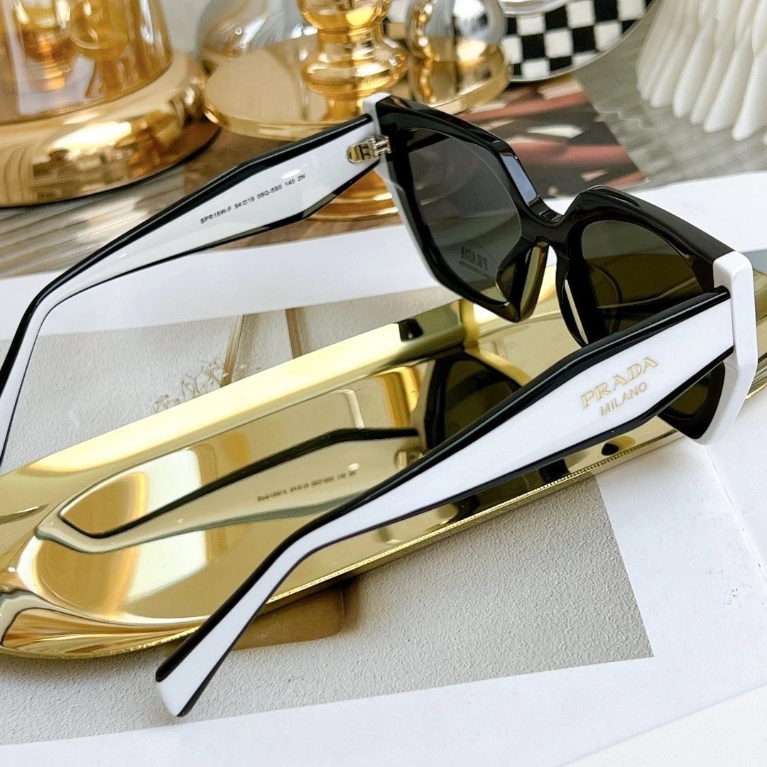 Prada PR 15WS Oversize Square Sunglasses Women Black White Frame UV400 Fast Ship