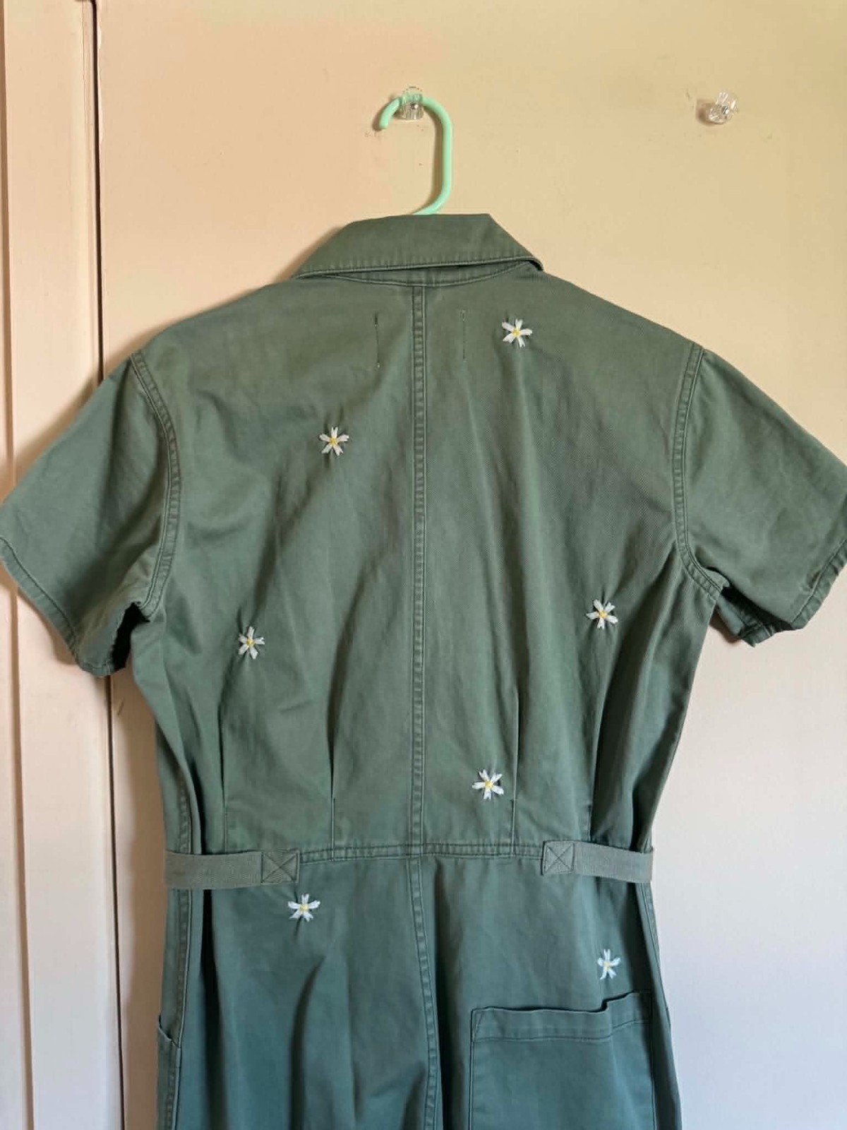 NWOT Grover Twill Flower Embroidered Button-Front Utility Jumpsuit Size XS