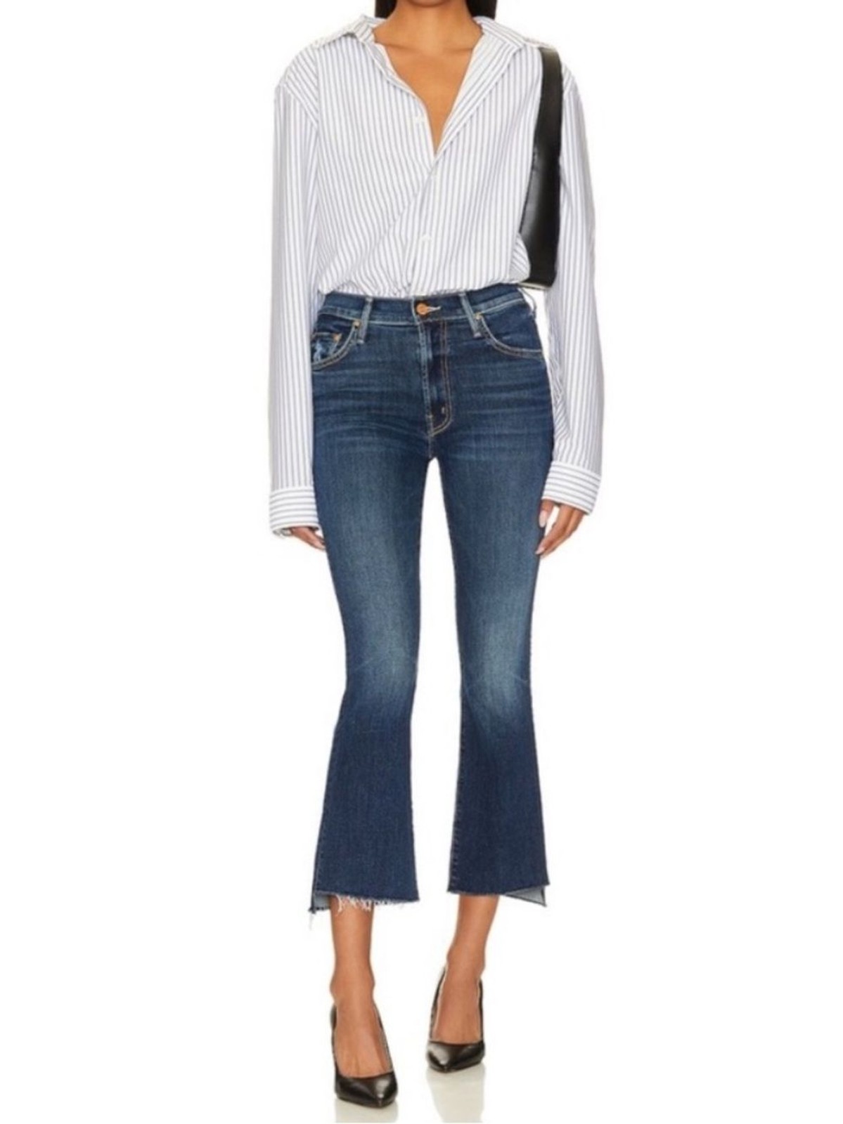 MOTHER Jeans 28 The Insider Crop Step Fray in Teaming Up Dark Wash