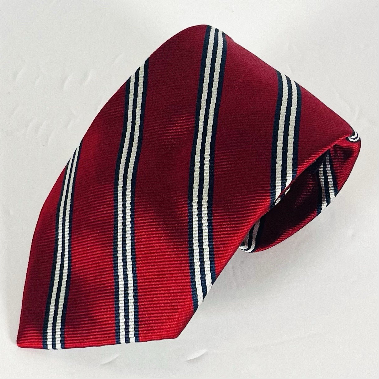 Brooks Brothers Makers 100% Silk Men/Youth Neck Tie Red/Navy/White Repp 3 1/8”