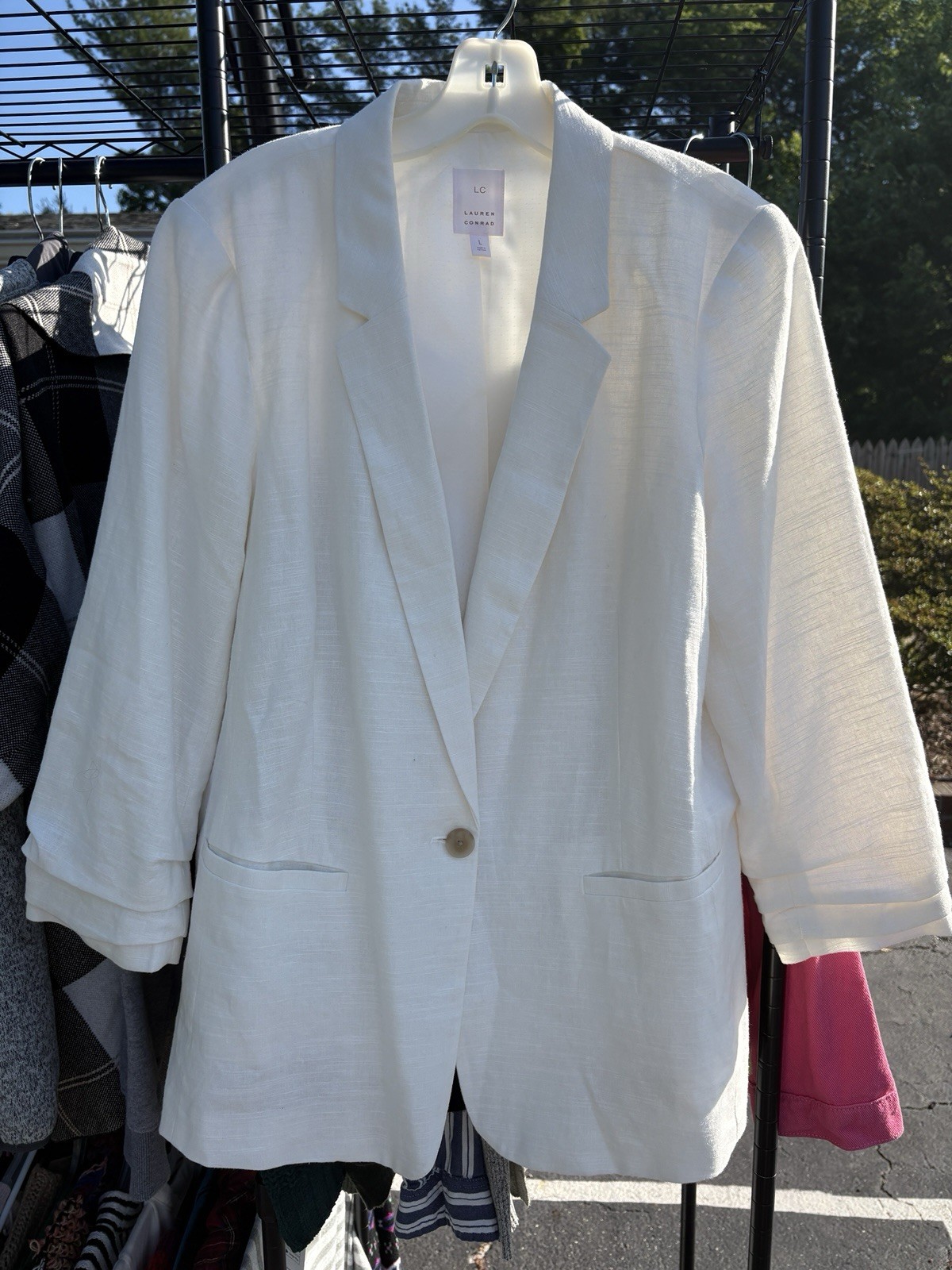 Lauren Conrad White Linen Blend Women’s Blazer Button Ruffle Sleeve