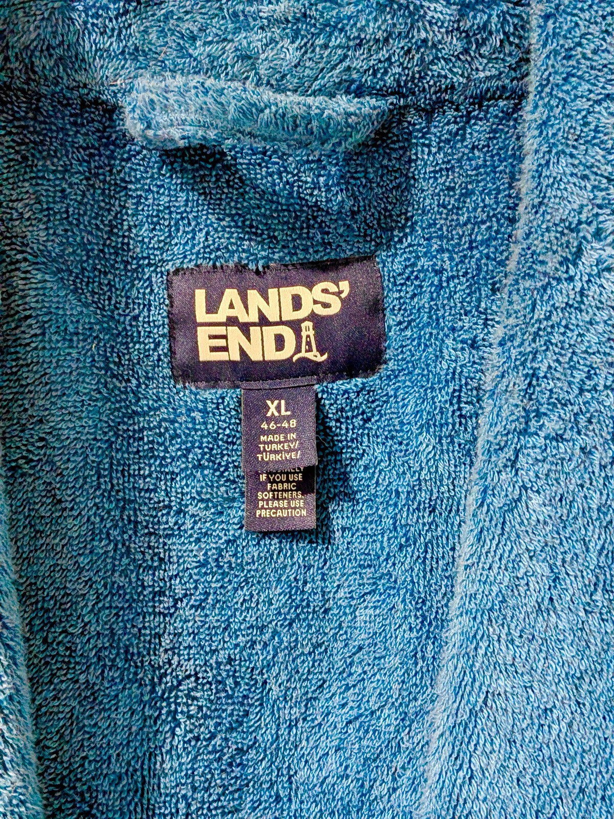Lands End Mens Full Length XL Navy Blue Thick Turkish 100% Cotton Terry Robe