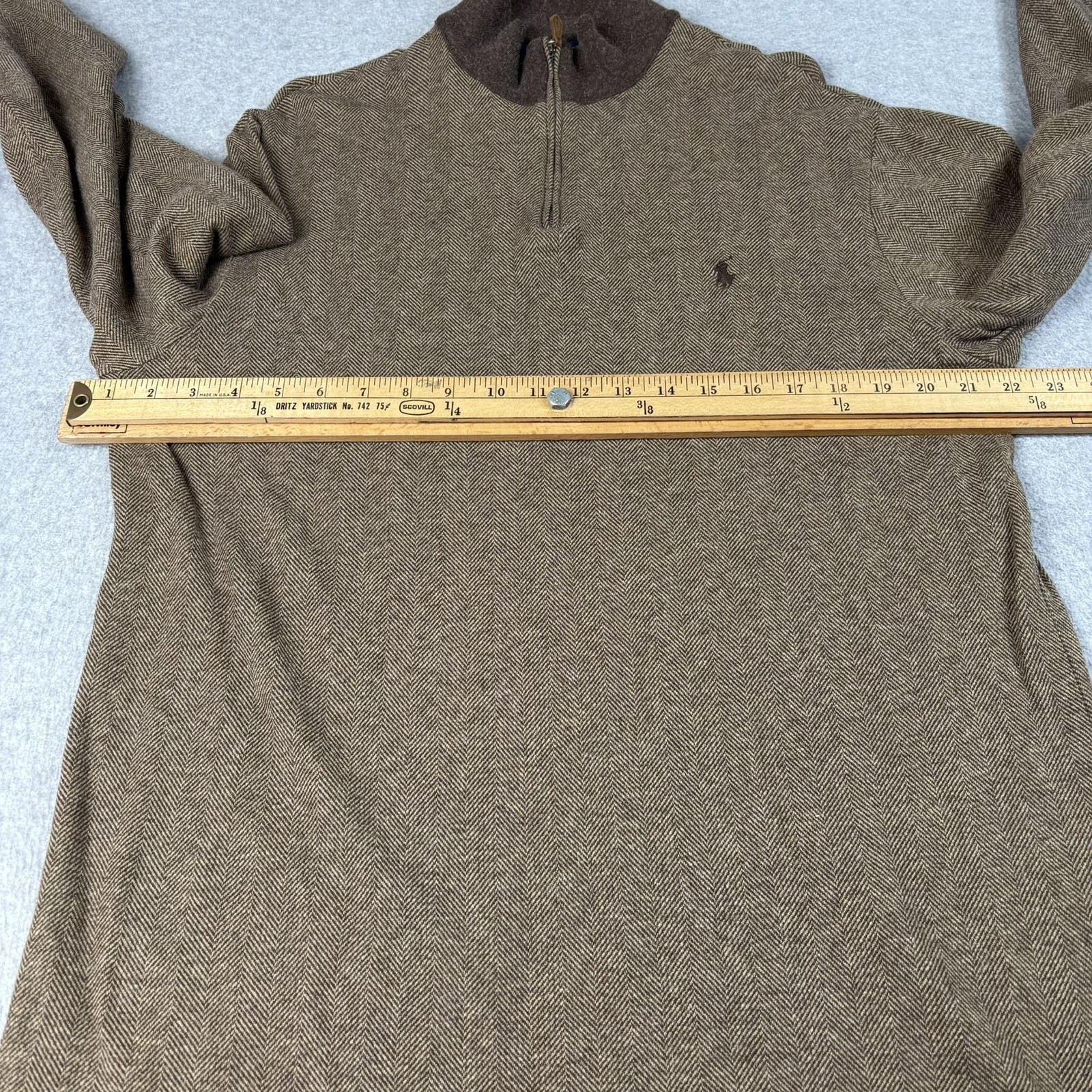 Polo Golf Ralph Lauren Sweater Men Large Brown 1/4 Zip Mock Neck Heritage Classi