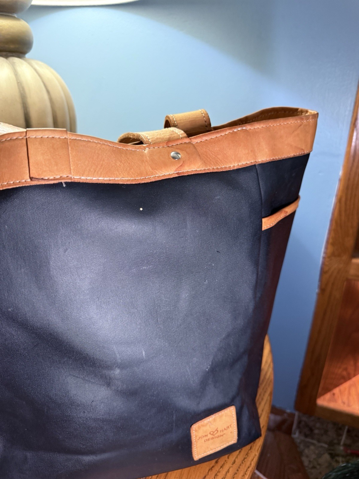 Jon Hart Design Navy Canvas Leather Large Tote Bag Travel Carryall Personalized