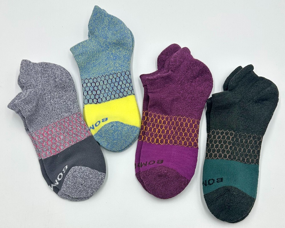 Bombas 4 pairs Women’s Tri-Block Marl Ankle Socks Cushion Size Med 4 Colors Mix