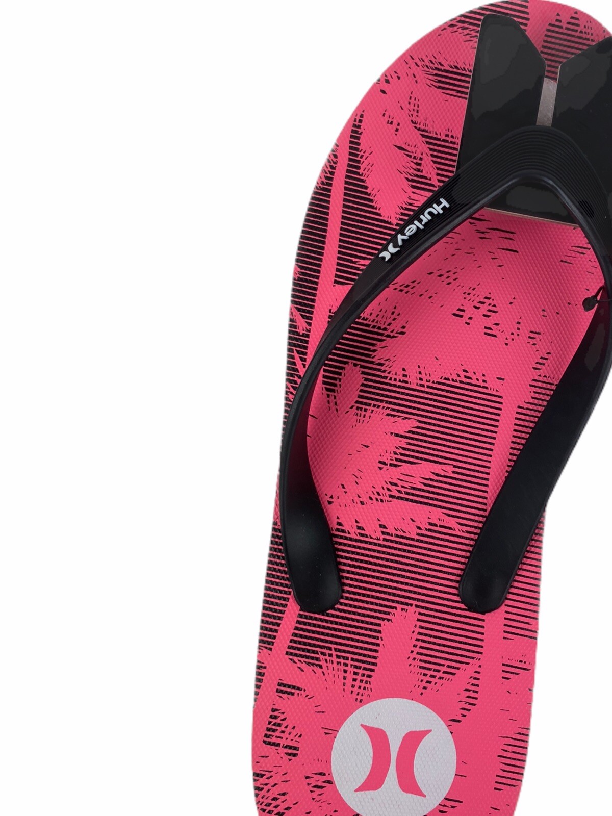 Hurley Tropical Palm Tree Mens Flip Flops Thong Sandals Pink Black HFS0005-691