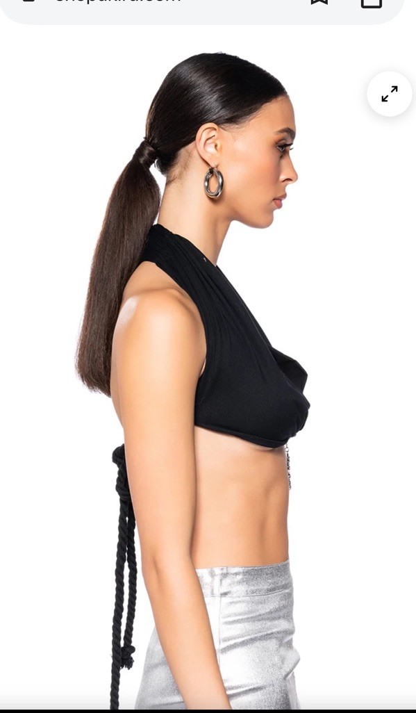 White Fox HALTER NECK CROPPED BRA With Cross Dangle Pendant Black XL