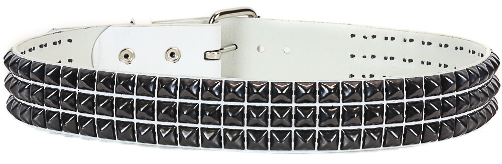 White Vegan Leather Three Row Black Pyramid Stud Belt Punk Goth Metal Funk Plus