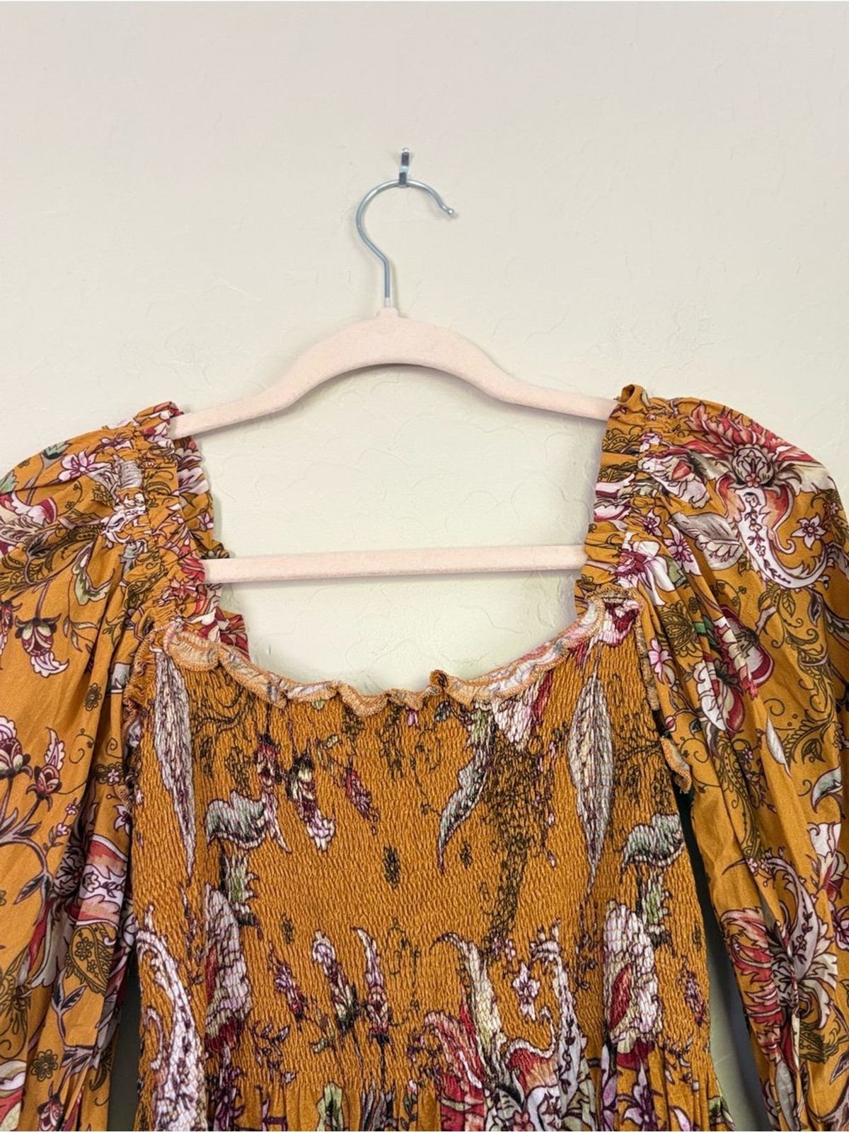Anthropologie Conditions Apply Marigold Yellow Smocked Puff Sleeve Blouse Medium