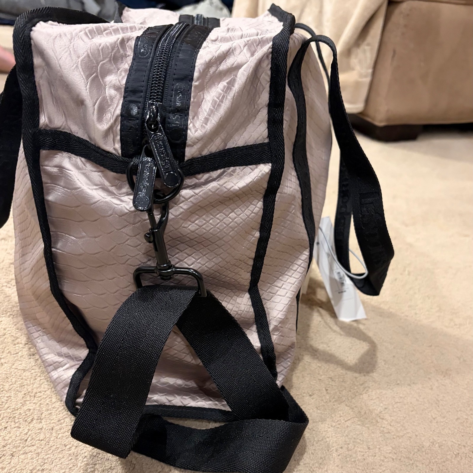 LeSportsac Gabrielle Box Tote NWT Retail $125 Embossed Shiny Beige 12 x 11.5 x 6