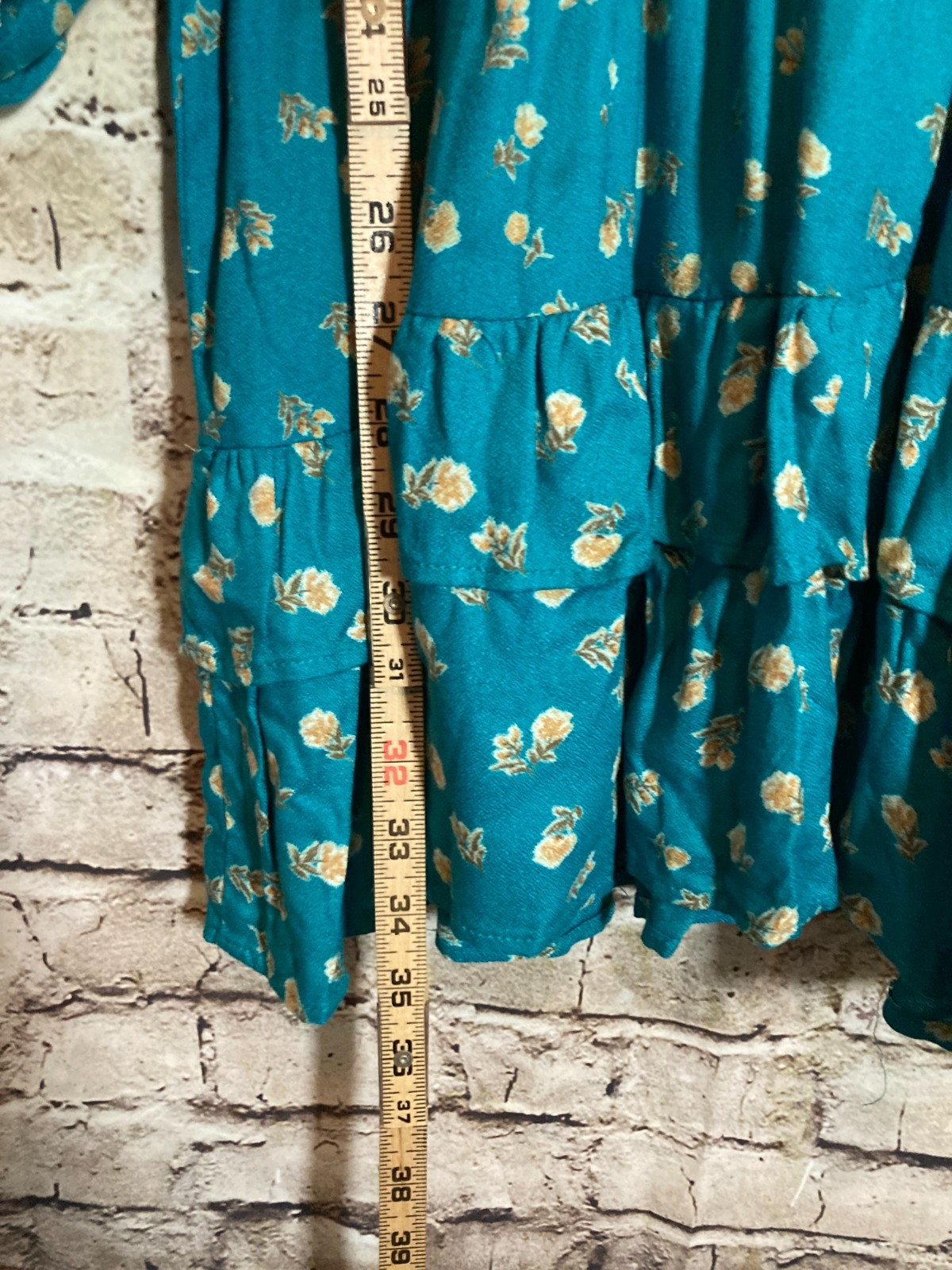 Angie Boho Dress Womens Medium Dark Teal Ditsy Floral Balloon Sleeve Hippie