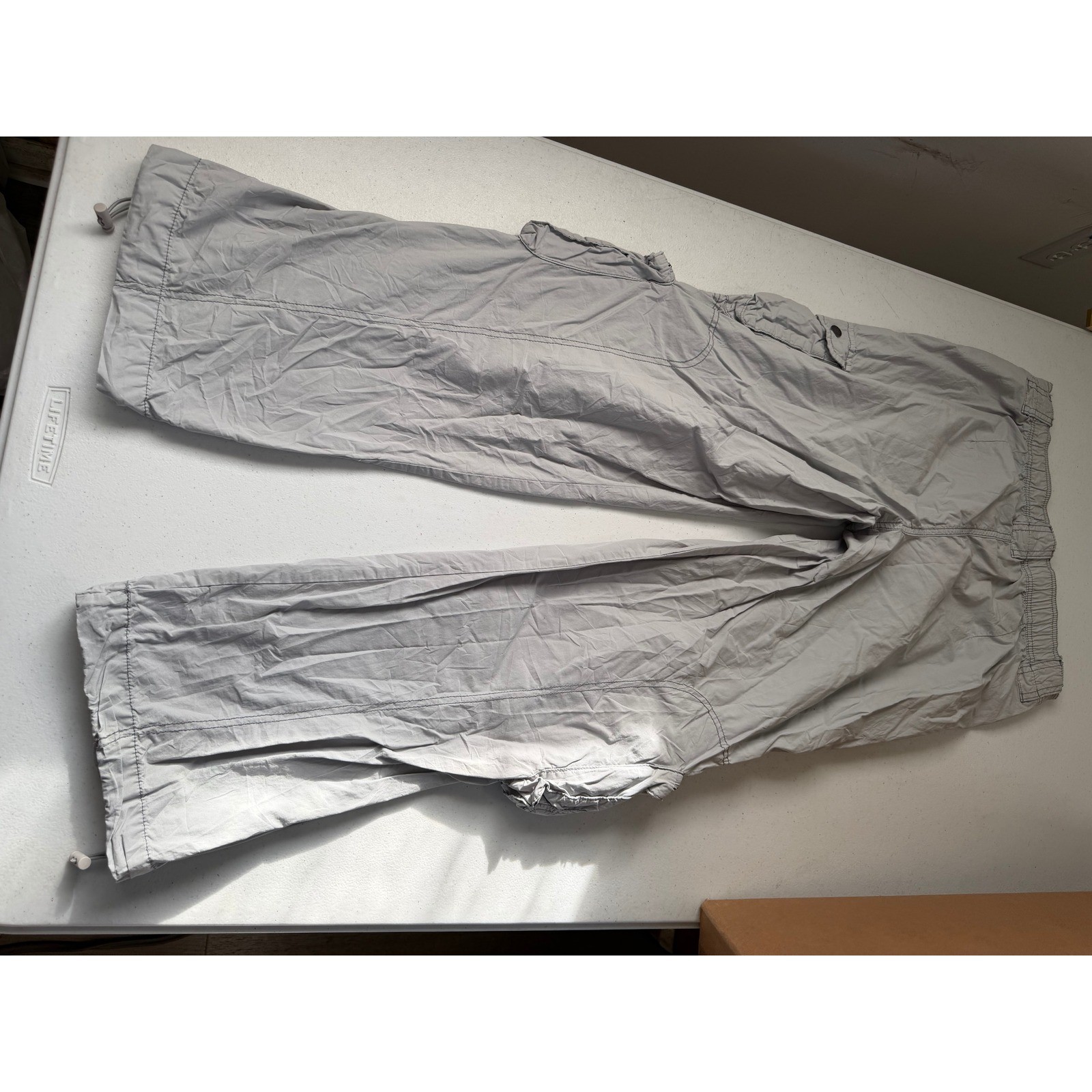 Garage Gray Cotton Cargo Parachute Pants Wide Leg Multi Pocket Size Small P/S