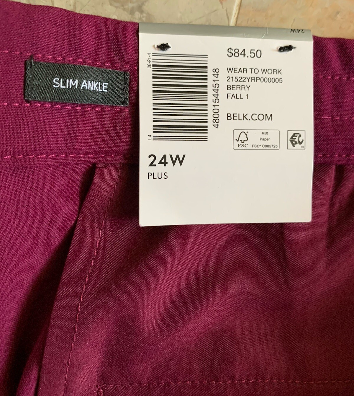 The Limited 24W Wear To Work Pant Mid Rise Plum Modern Tailored Fit Slim Ankle