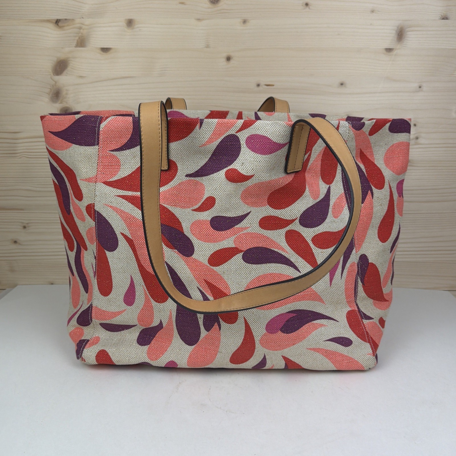 Vera Bradley Canvas Glitter Tote Bag – Tear Drop Pattern – Pink/Beige/Purple/Red
