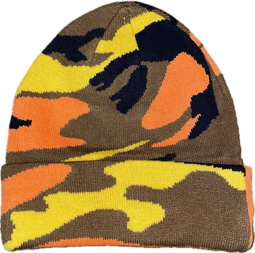 Beanie Stocking Cap Knit Hunting Military Camo Camouflage Orange Black Yellow