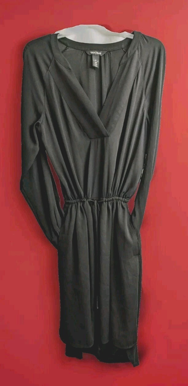White House Black Market Dress Size 8 Black Pockets Lined Elastic Waist Drwstrng