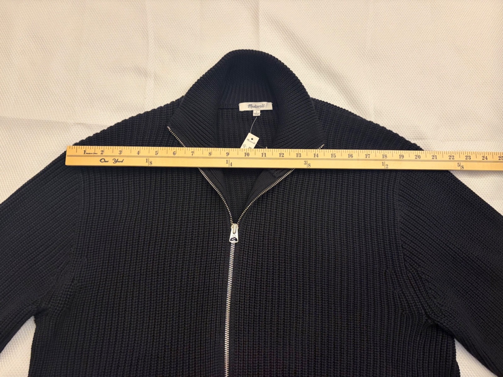 Madewell men’s Cotton Shaker-Stitch Full-Zip Sweater, Obsidian Blue, Size Large