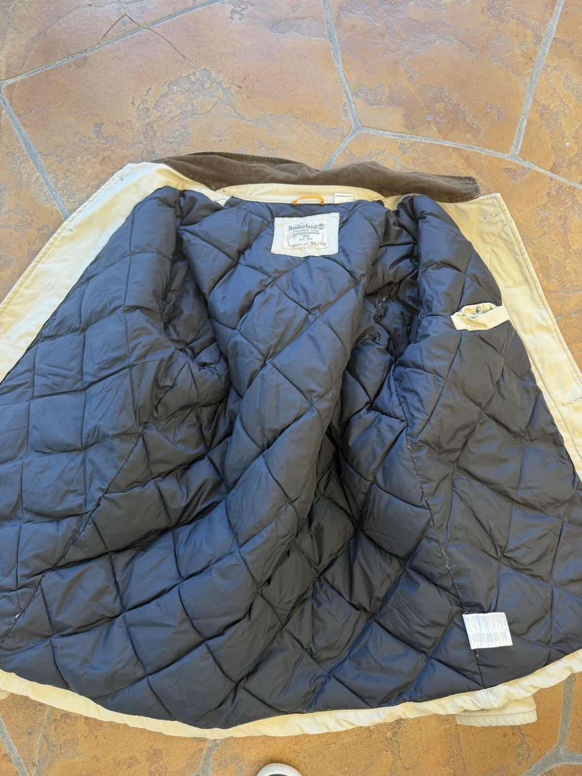 Timberland Men’s Beige Work Jacket Button Lined Quilted Corduroy Collar -XXL
