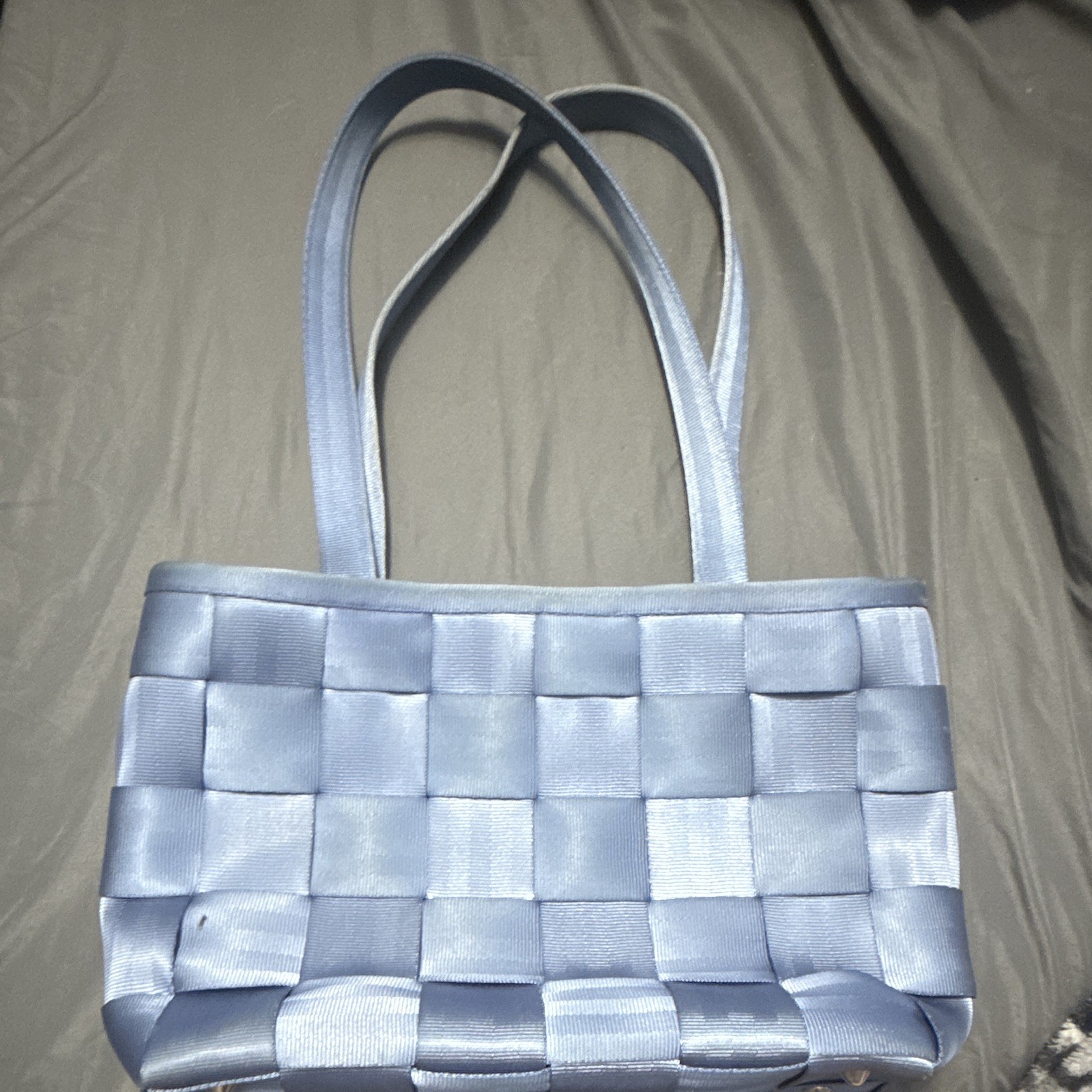 Harveys Blue Woven Tote Bag Shoulder Handbag with Double Handles, Gray Lining