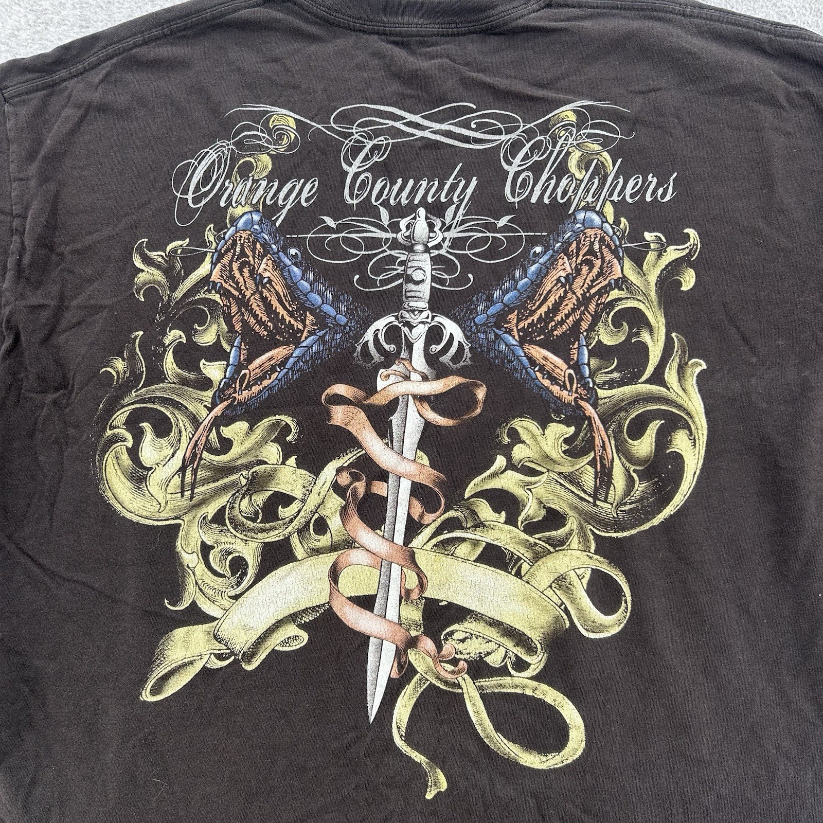 Vintage Orange County Choppers Black Shirt Mens XL Biker Sword Snake