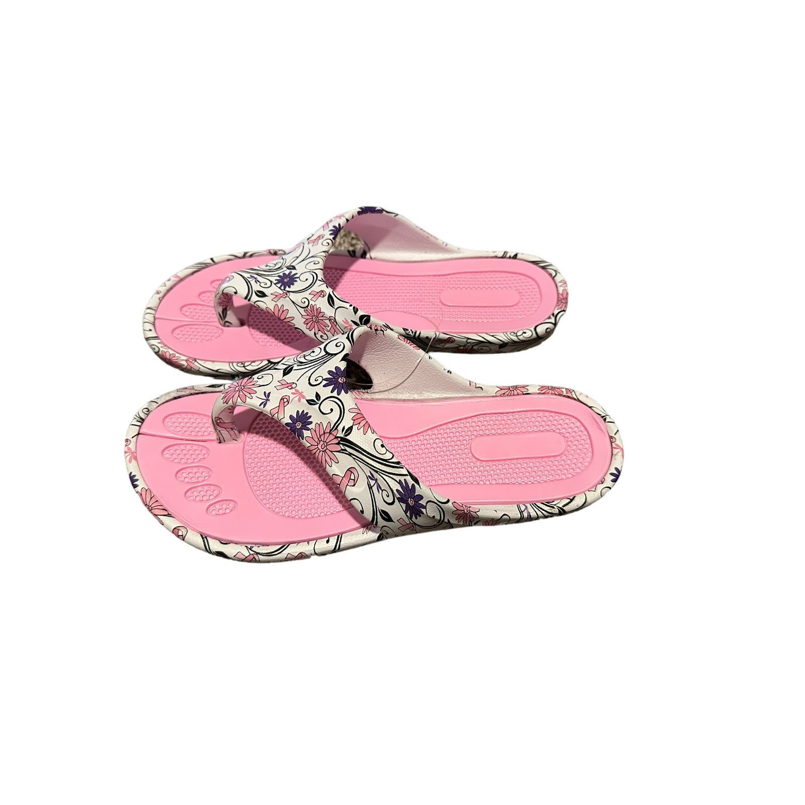 Copied – GreaterGood Women’s 6 Fancy Flower and Ribbon Pink and White Flip Flops