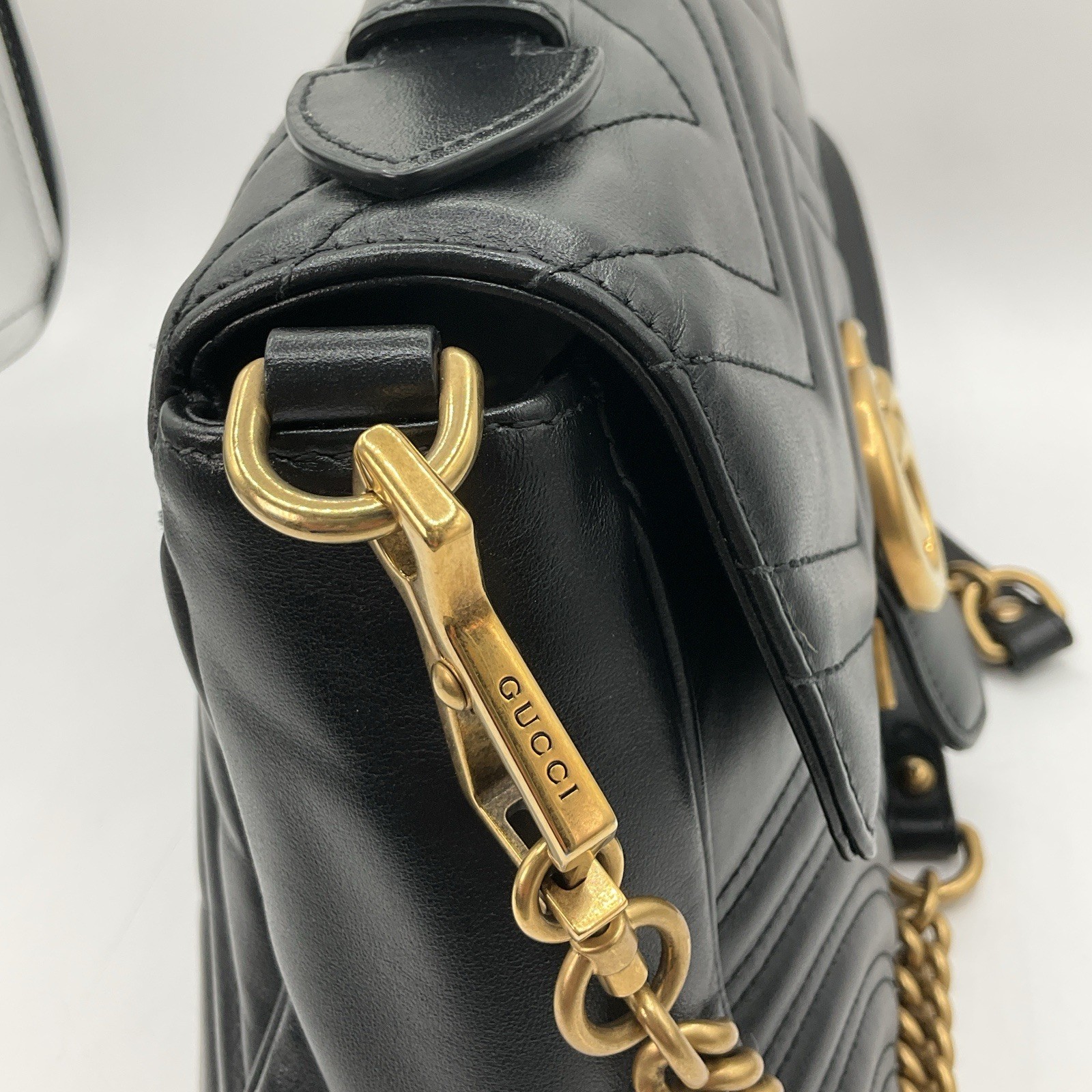 Gucci GG Marmont Matelasse Small Top Handle Black Leather Bag Purse