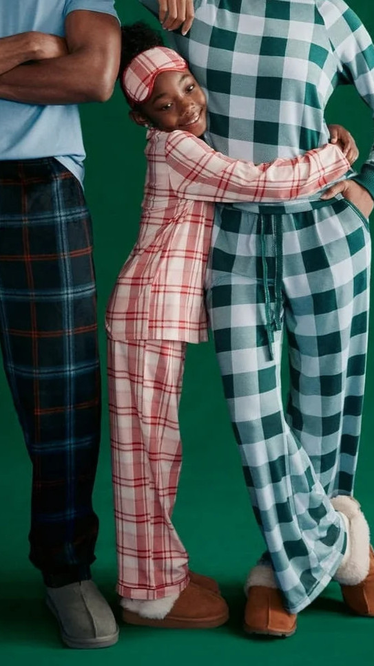 Holiday Time Girls Pajama Set Sz 7/8 Red-Pink 3-Pc with Eye Mask Plaid Sleepwear