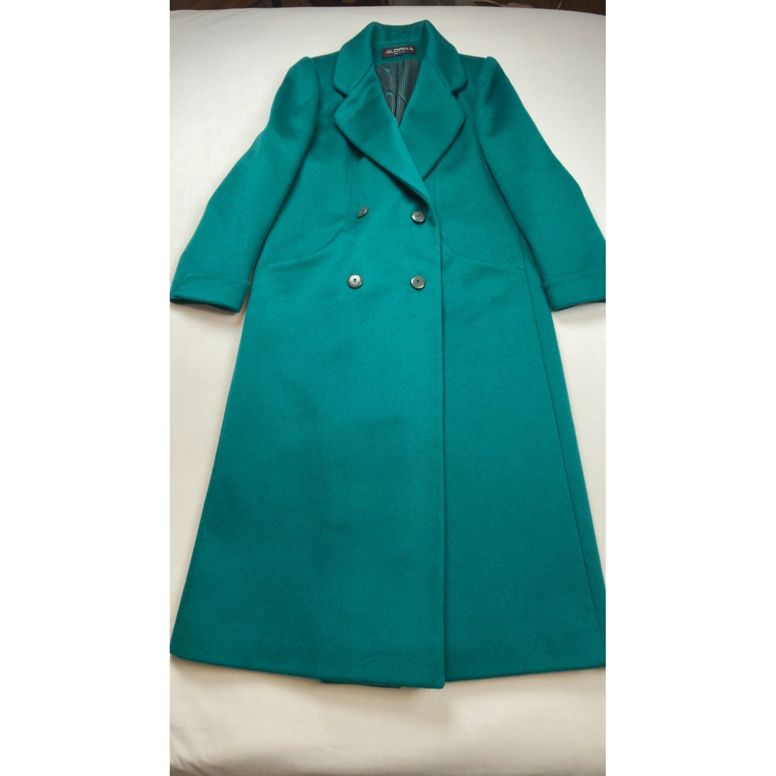 ALORNA Forstmann Wool Teal Long Trench Coat Women’s Double Breasted Tailored