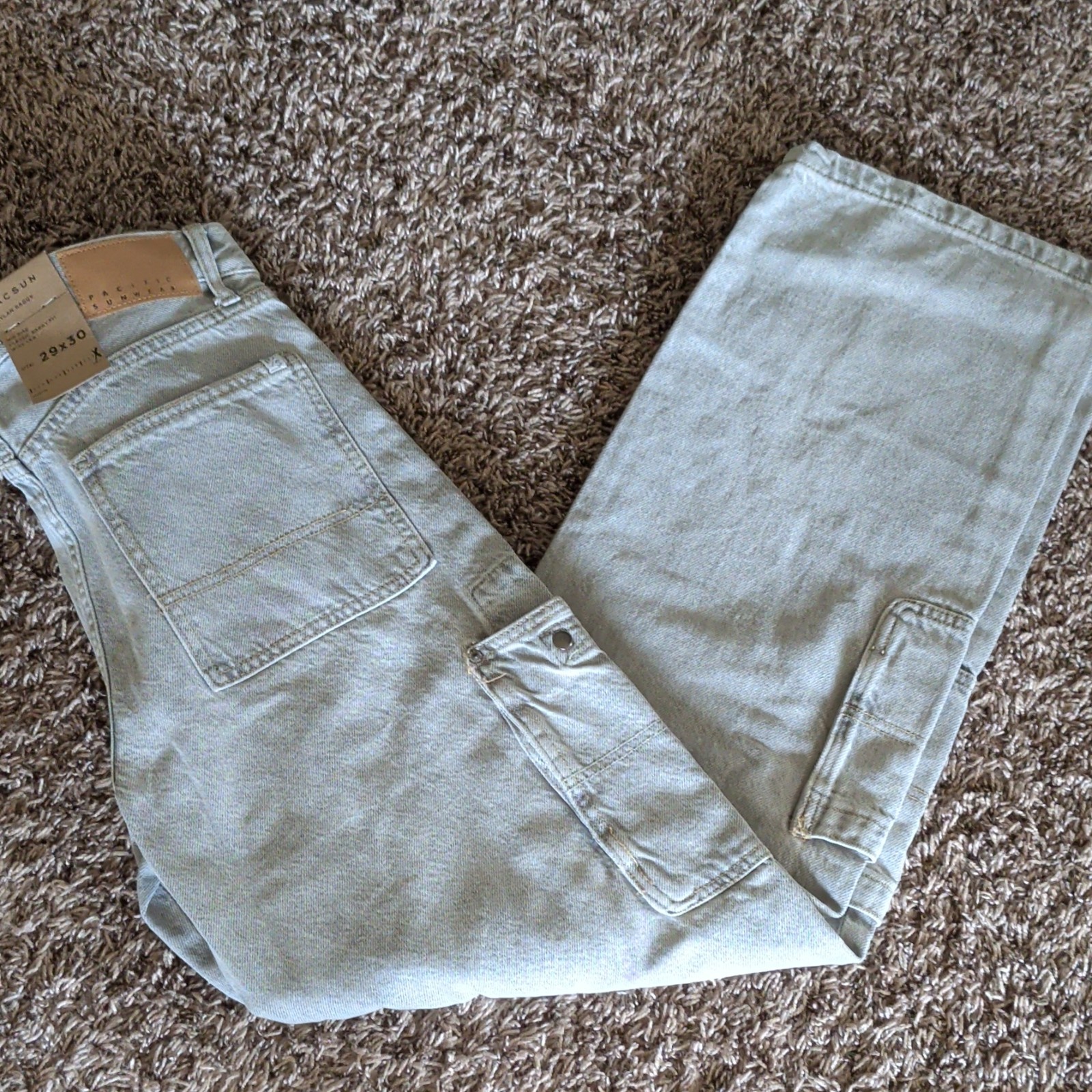 PacSun Dylan Baggy Gray Light Wash Denim Jeans Mid Rise Cargo Pockets NWT