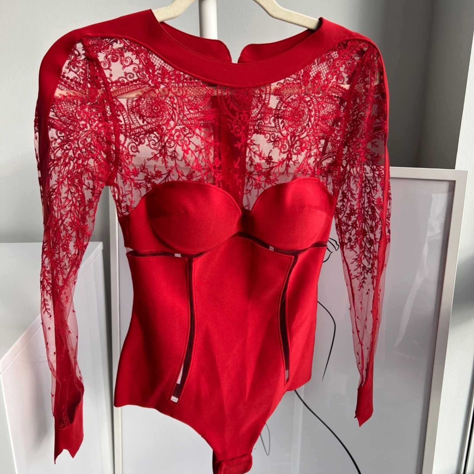 La Perla Black Label Ultra Rare Desire Neoprene Lace Zipper Bodysuit (Red)