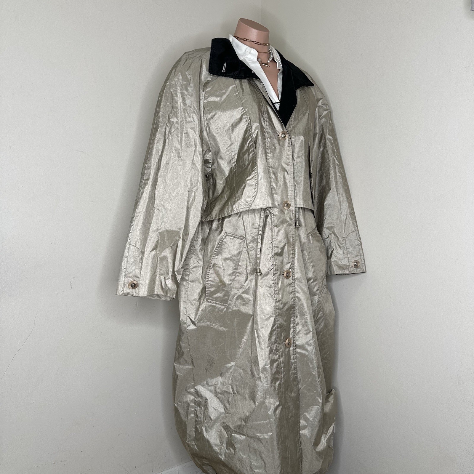 Womens Trench Coat 14 XL Beige Tan 47″ Overcoat Rain Jacket British Mist