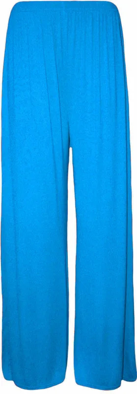 Ladies Palazzo Wide Leg Flared Elasticated Stretch Plain Trousers Womens Wide UK