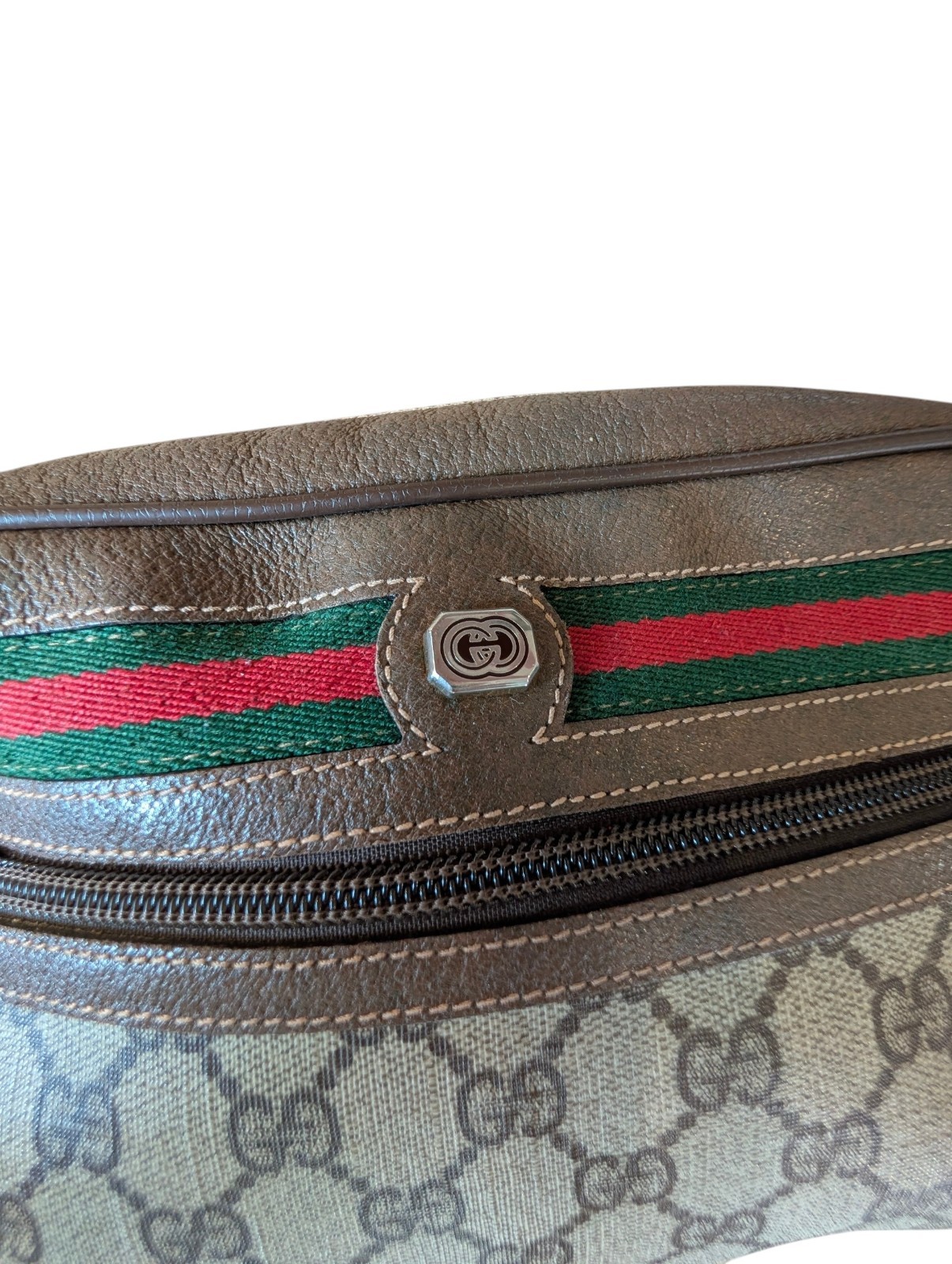 Gucci GG Monogram Web Stripe Small Crossbody Bag Zip, Adjustable Strap