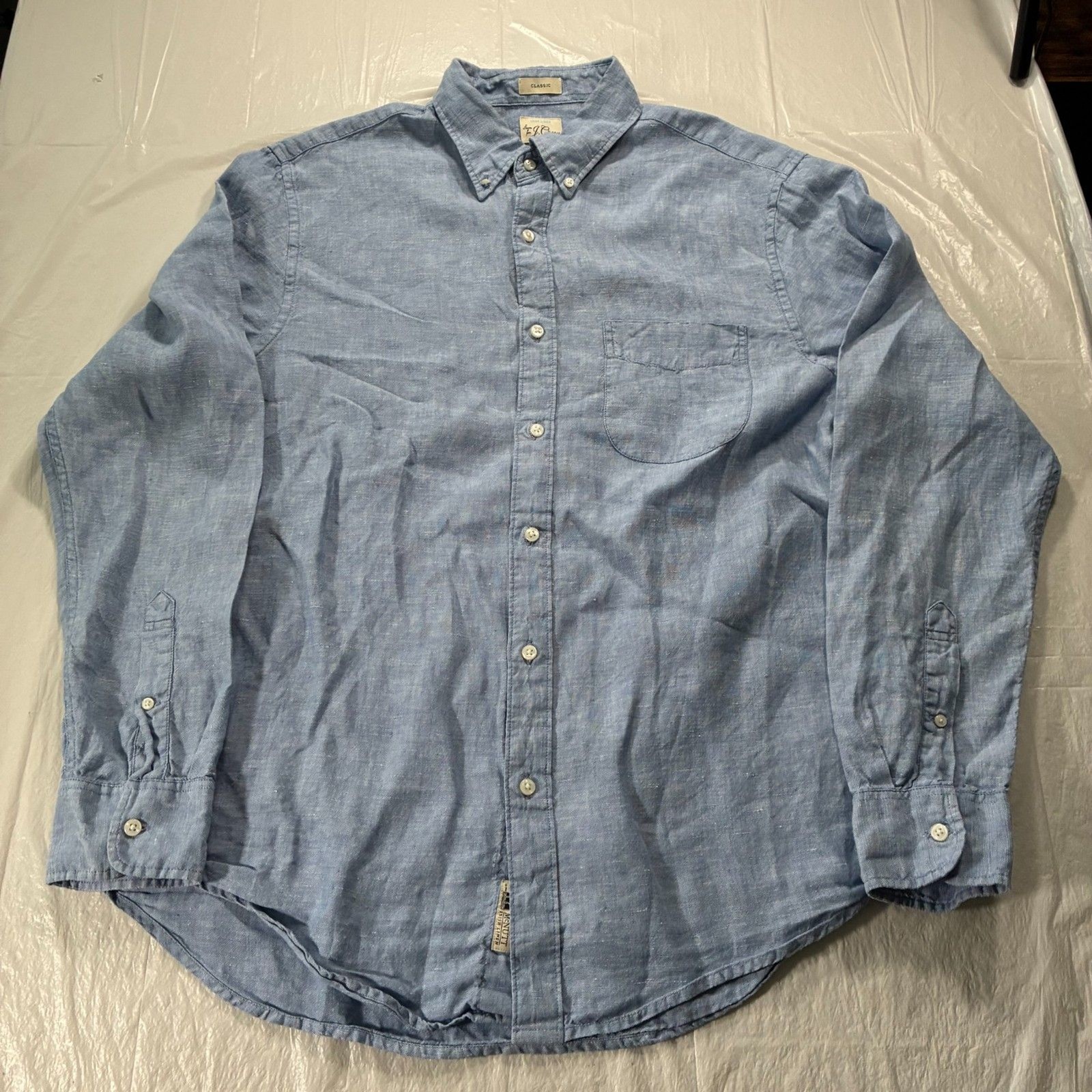 J Crew Baird Mcnutt Linen button Up Blue Men’s Medium Classic – FLAWED