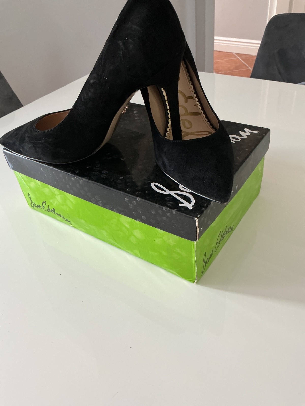 Sam Edelman black suede stiletto pump. Excellent condition.