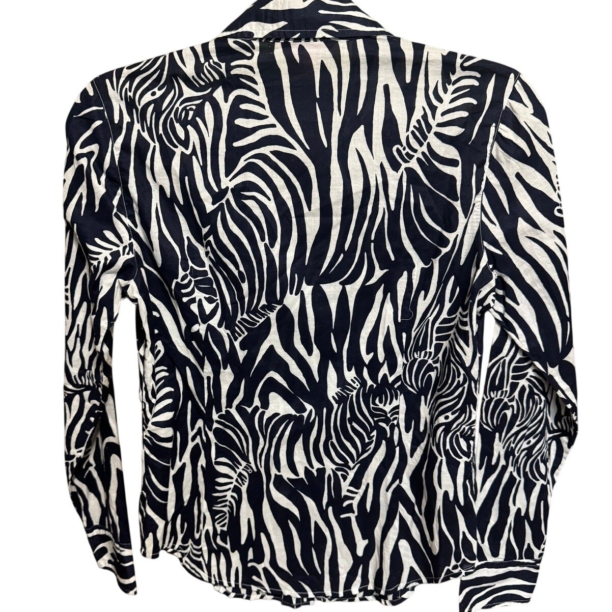Lilly Pulitzer Entourage Zebra Button Down Shirt Navy Blue White Size 6