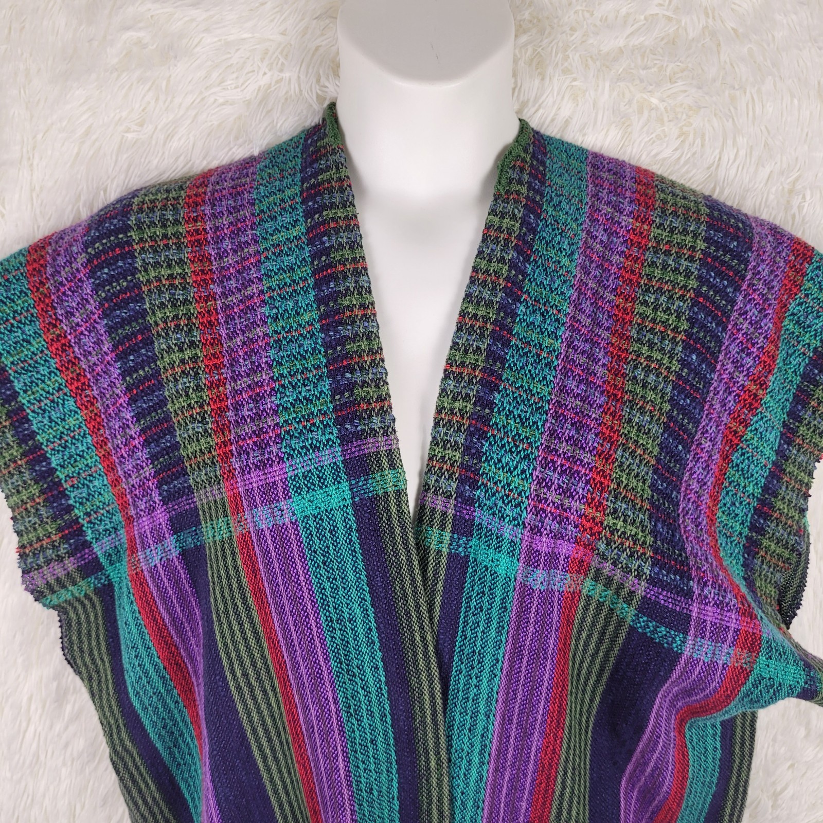 Unbranded Hand Woven Striped Open Duster Cardigan Lagenlook Boho Hippie