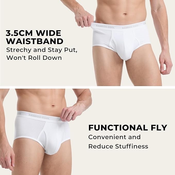 BAMBOO COOL Mens Breathable Soft Underwear Open-fly Classic Briefs-2 Pack