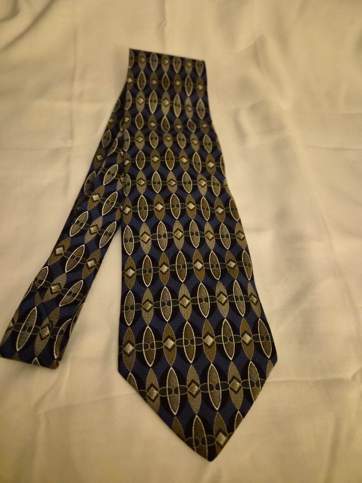 Bill Robinson Men’s Geometric Woven Tie Blue Gold Black One Size Classic