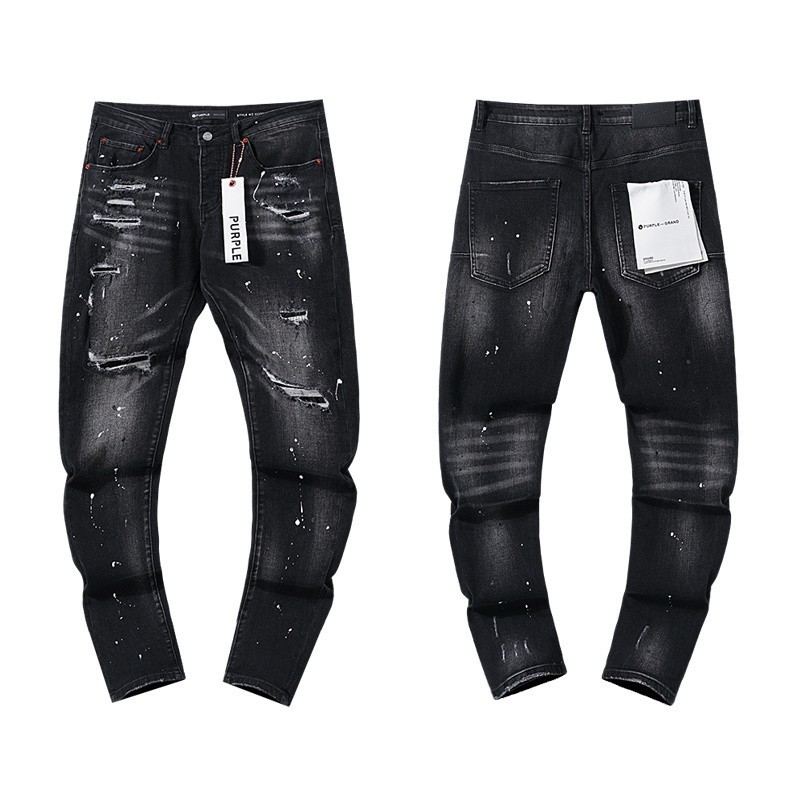 NEW purple Brand Skinny Slim Fit Black Wash Slash Distressing Paint Splatter