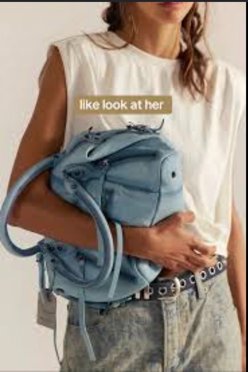Free People BIG Emerson Tote Bag Washed Sail Blue NWT