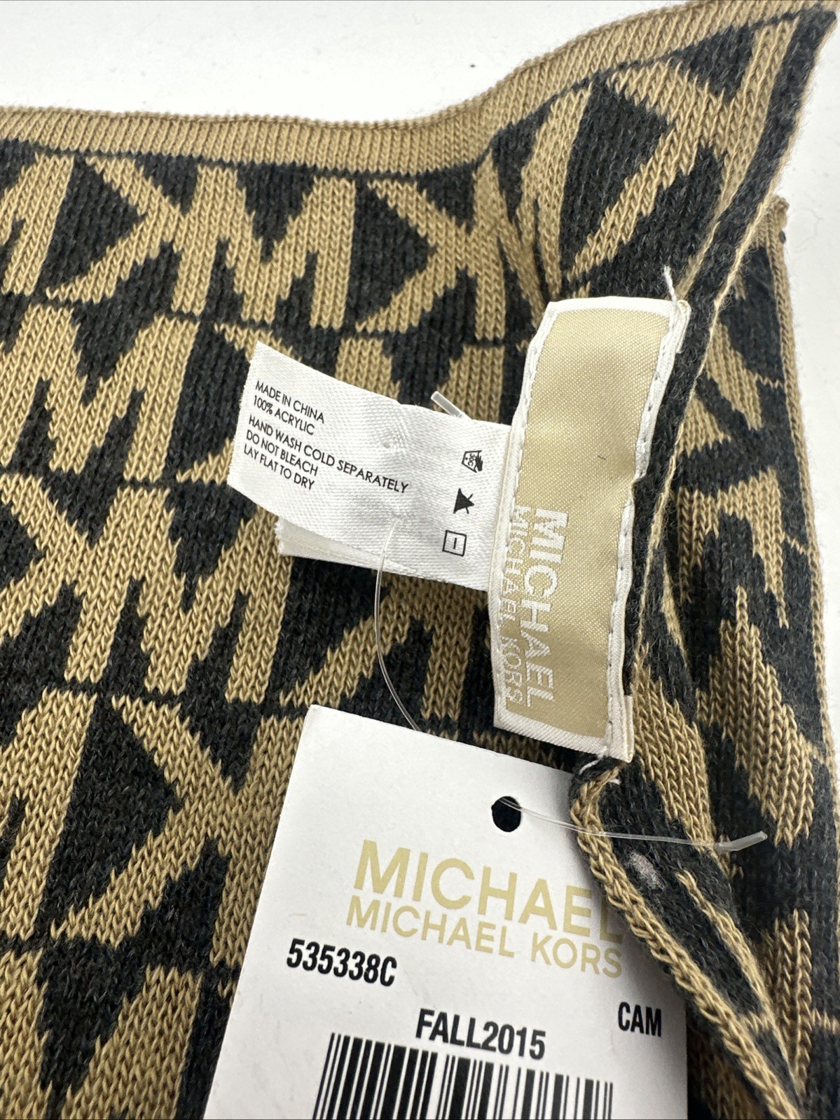 MICHAEL KORS KNITTED FABRIC,ACRYLIC CAMEL+BLACK SCARF,SHAWL,WRAP