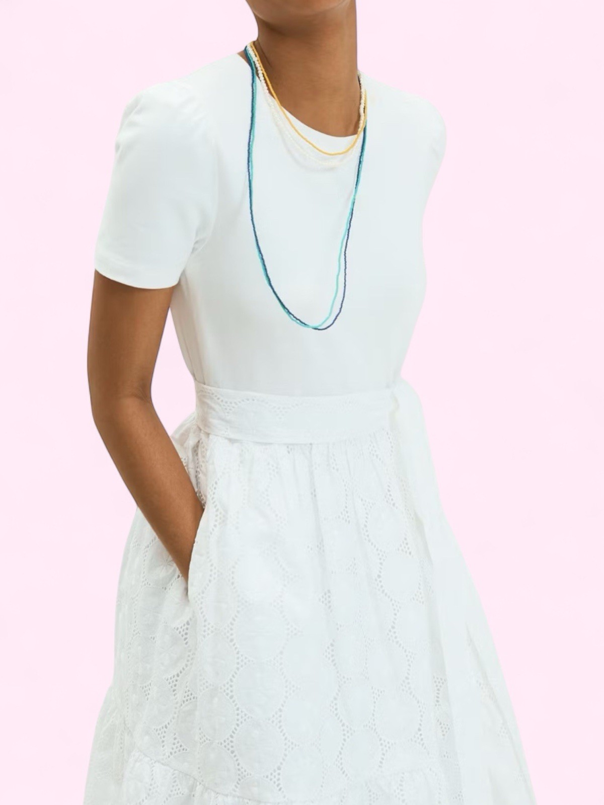 Kate Spade New York Mixed Media Knit Dress Fresh White Eyelet Medium NWT $248