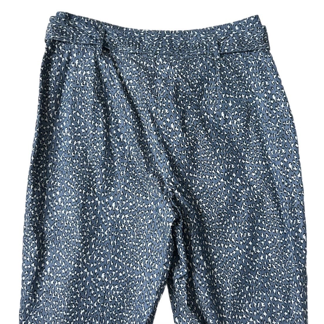 NEW Akris Punto Fred Trousers Blue White Animal Print Belted High Rise Size 8 US